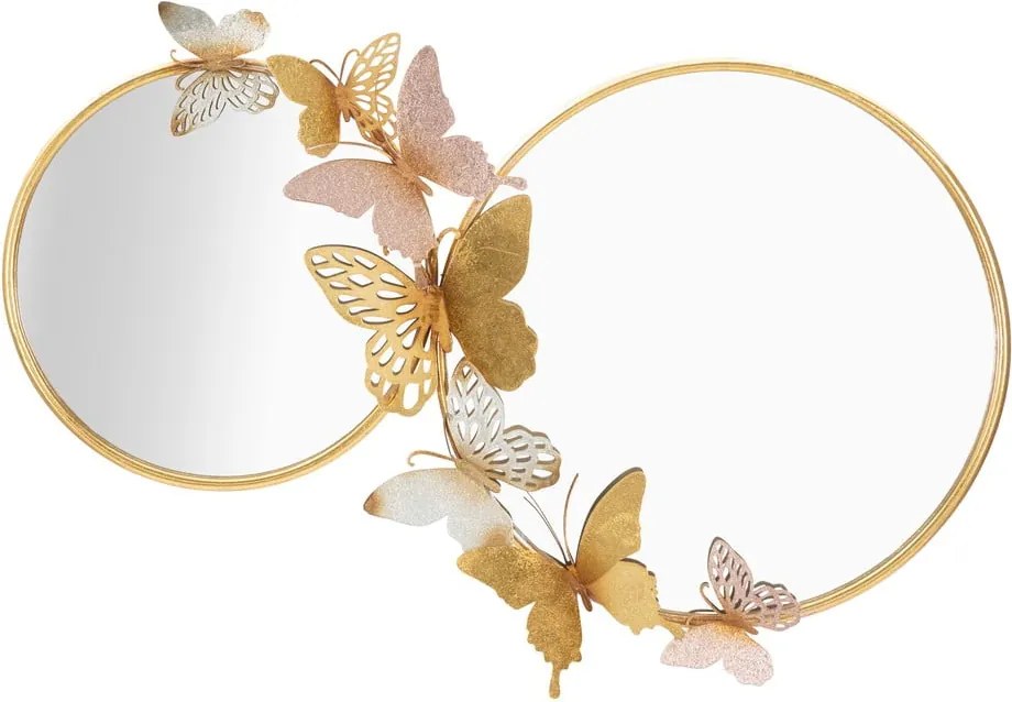 Nástenné zrkadlo v ružovo-zlatom dekore Mauro Ferretti Farfalle, 81 x 52,5 cm