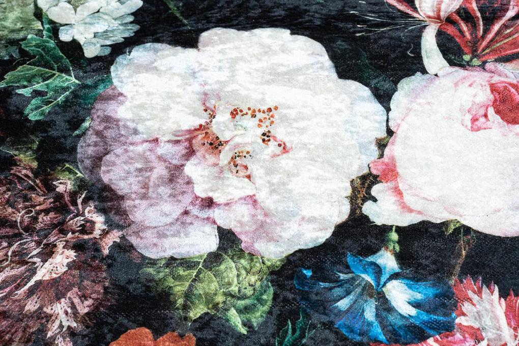 ANDRE 1629 umývací koberec kvety vintage protišmykový - čierna / ružový Veľkosť: 120x170 cm