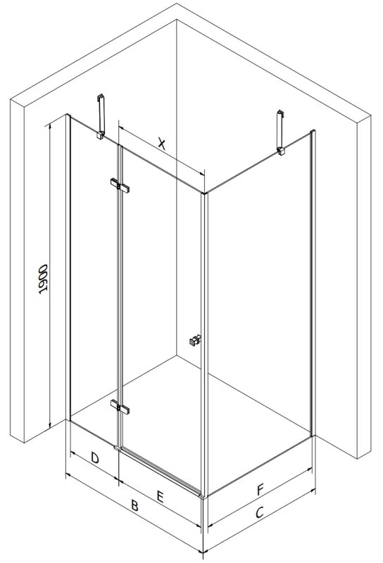 Mexen Roma, sprchovací kút 90 (dvere) x 70 (stena) cm, 6mm číre sklo, čierny profil, 854-090-070-70-00