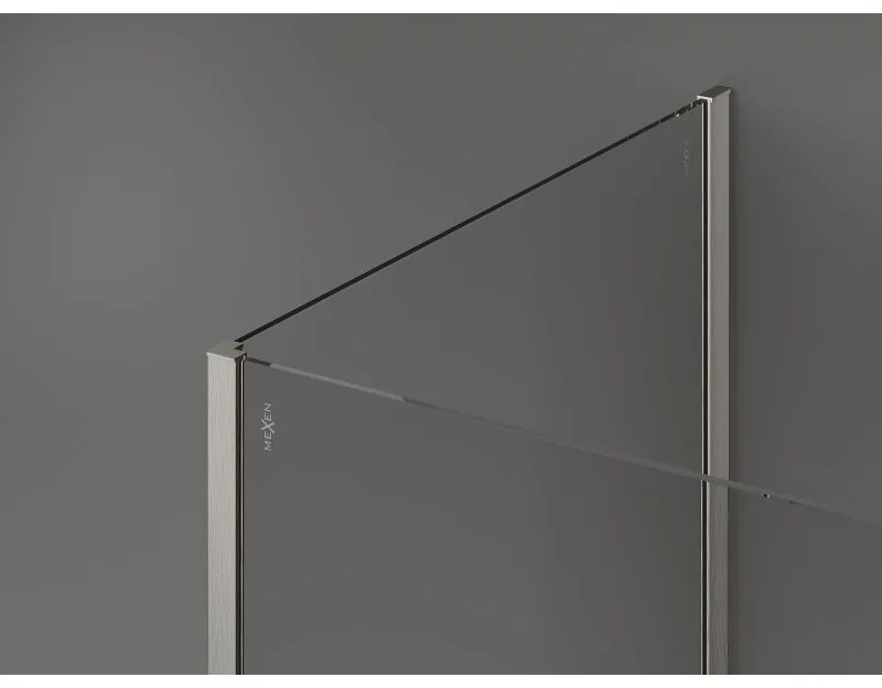 Mexen Kioto, 3-stenová sprchová zástena Walk-In Walk-in 120 x 105 x 30 cm, 8mm číre sklo, brúsená oceľ profil, 800-120-105-221-97-00-030