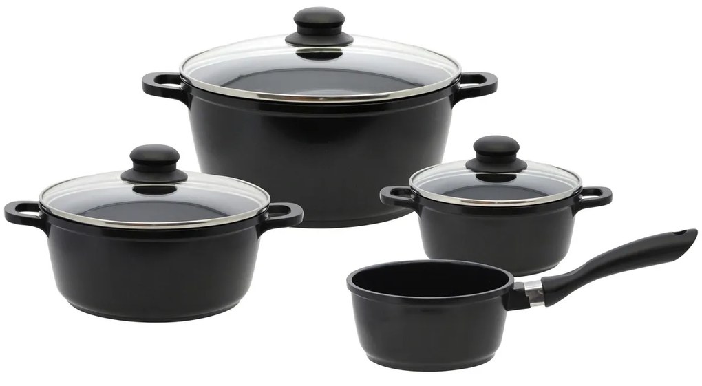 Elo 62440 Basic 4-dielna súprava hliníkových hrncov Black Cast