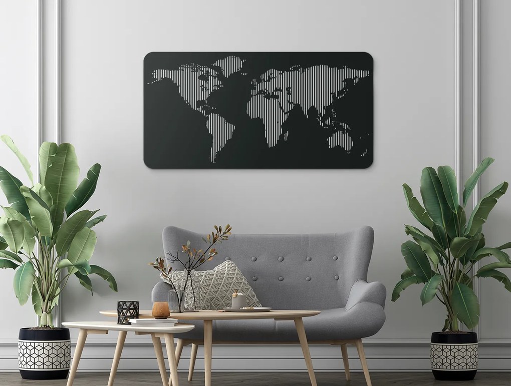 drevko Dizajnová nástenná 3D mapa sveta Rozmer obrazu: 45 x 89 cm, Farba dekorácie: Čierna