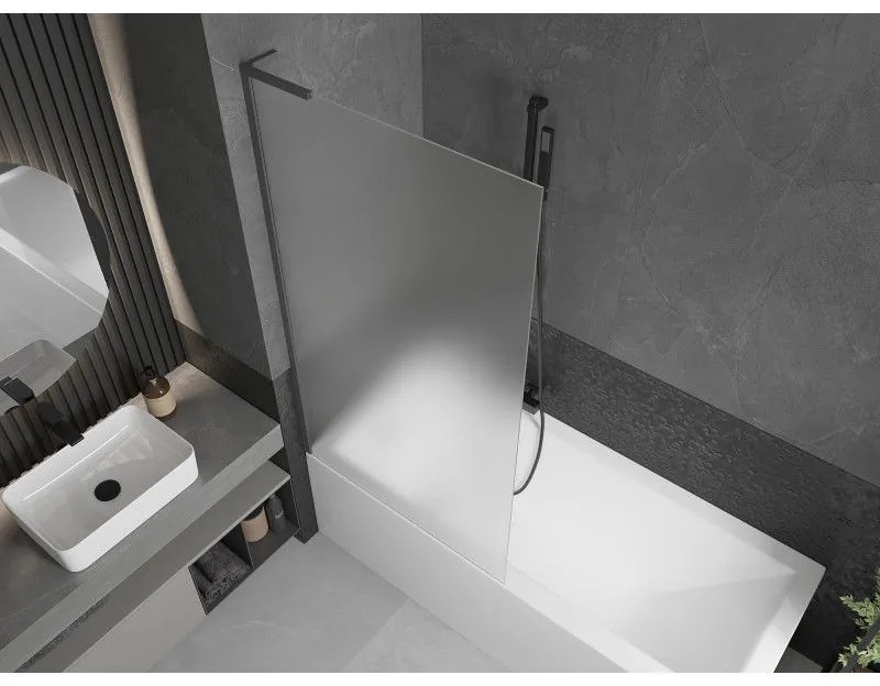 Mexen Next L, 1-krídlová vaňová zástena 90 x 150 cm, 6mm sklo námraza, grafitový profil, 895-090-000-03-30-95
