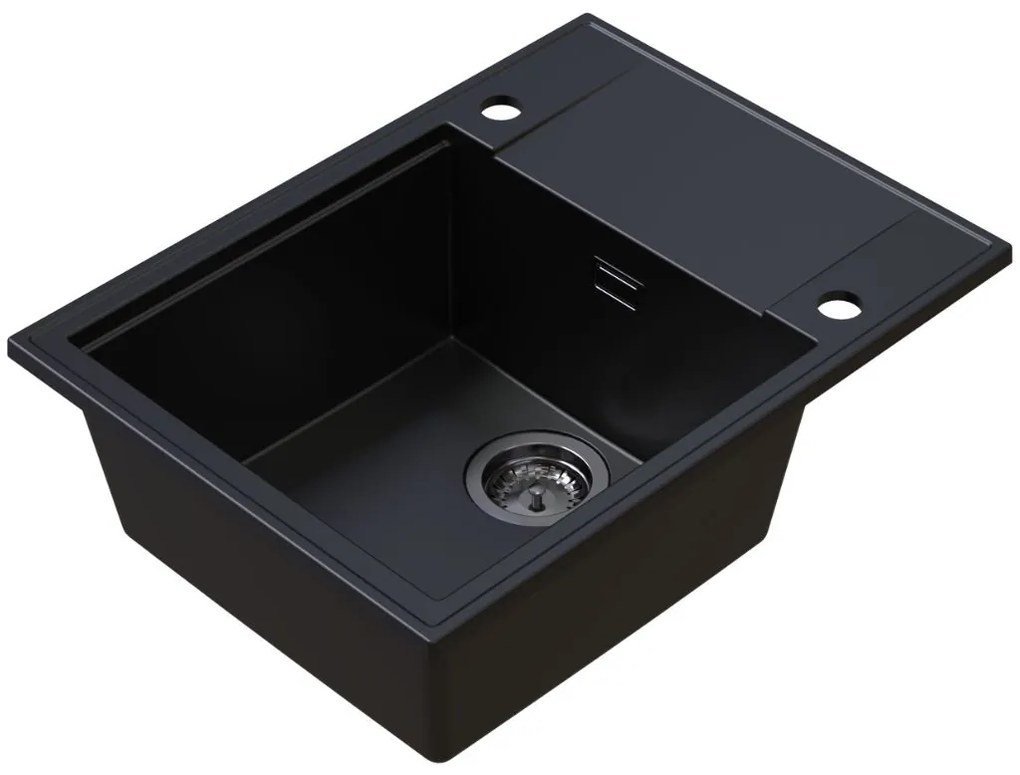 Sink Quality Sink55, kuchynský granitový drez 620x460x215 mm + grafitový sifón, čierna, SKQ-SINK.C.1KKO.XB