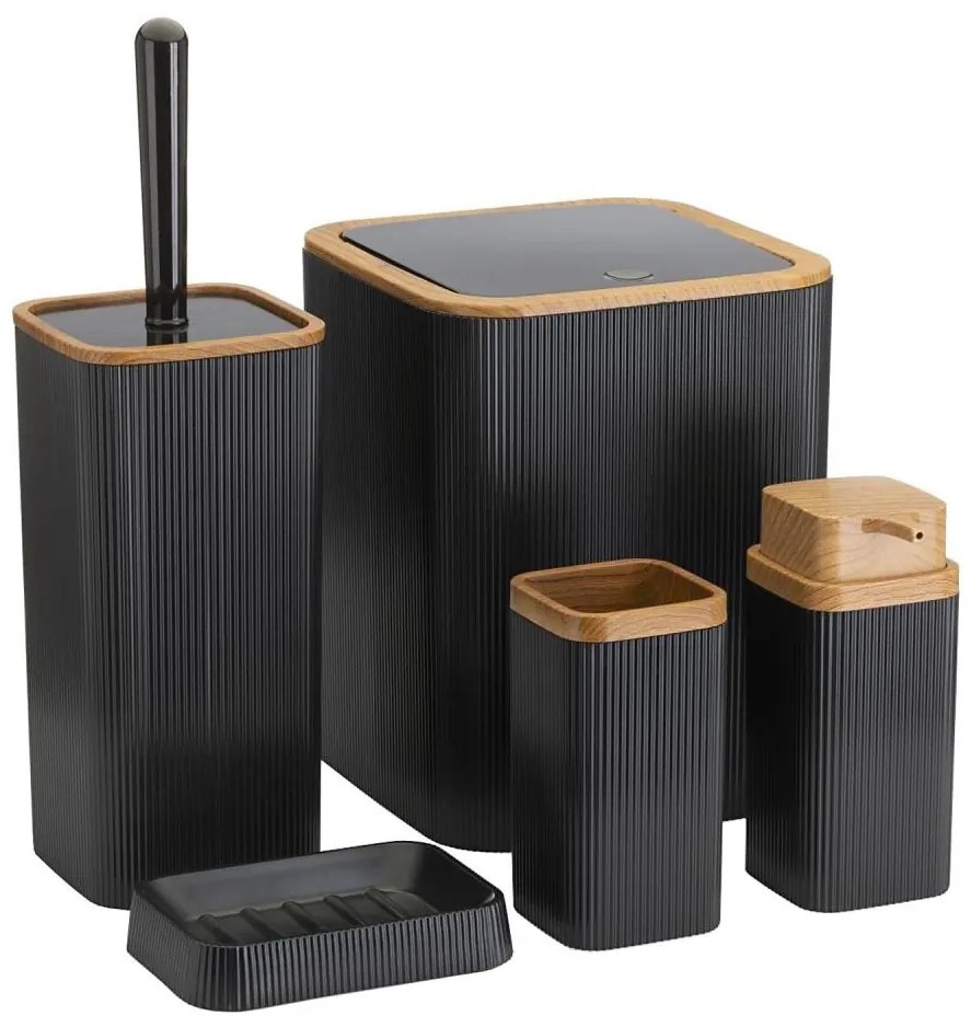 HowHomely Kúpeľňový set ZOYA 5 ks čierna/hnedá DD0525