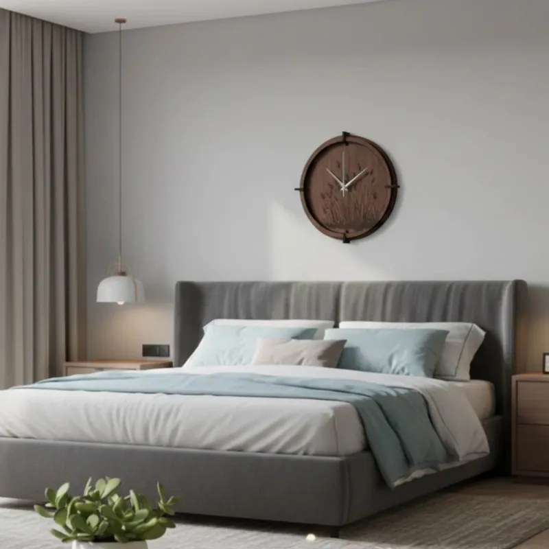 Drevené nástenné hodiny – motív lesa | SENTOP HDF0587-ORECH-WENGE