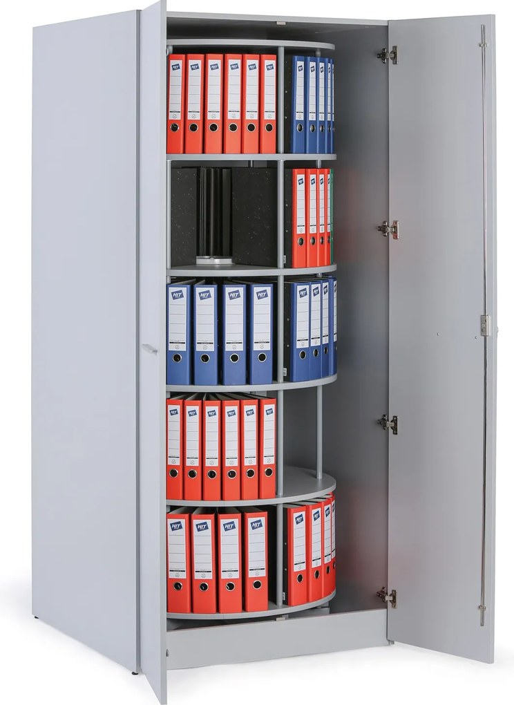 Skriňa s otočným regálom na šanóny, 5 poschodí, uzamykateľná, sivá