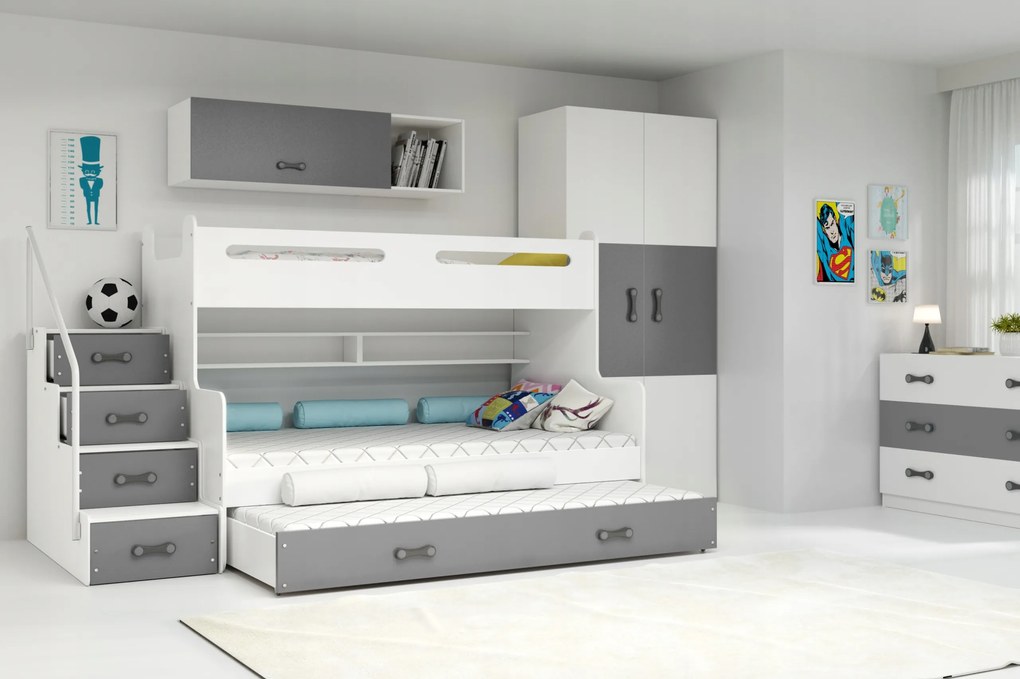 Interbeds Poschodová posteľ MAX 3 + 3x matrace 200x120 sivo-biela 2025