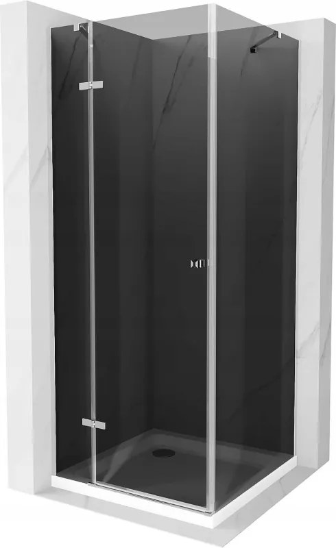Mexen Roma, sprchový kút s krídlovými dverami 90 (dvere) x 90 (stena) cm, 6mm šedé sklo, chrómový profil + slim sprchová vanička biela + chrómový sifón, 854-090-090-01-40-4010