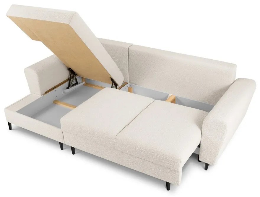 Béžová rozkladacia/s úložným priestorom rohová pohovka z textílie buklé (ľavý roh/s leňoškou) Kyoto – Cosmopolitan Design