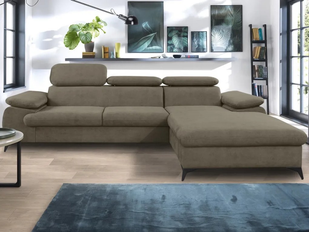 Rohová sedacia súprava Scala, hnedá látka, pravý roh
