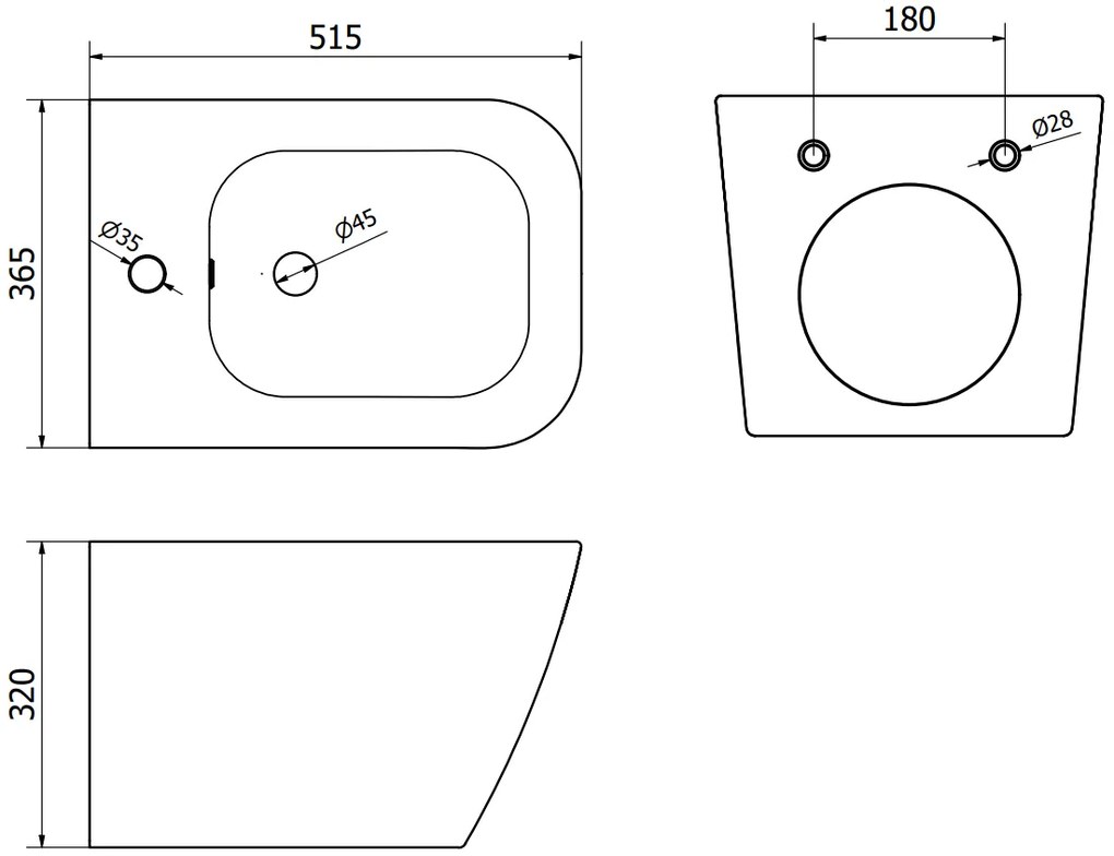 Mexen Madox, závesný bidet 515x365x320 mm, čierna matná, 35155170