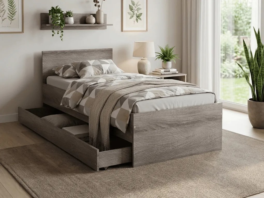 Posteľ ELISA 90 x 200 cm, dub lanýžový Rošt: S latkovým roštom, Matrac: Matrac DELUXE 10 cm