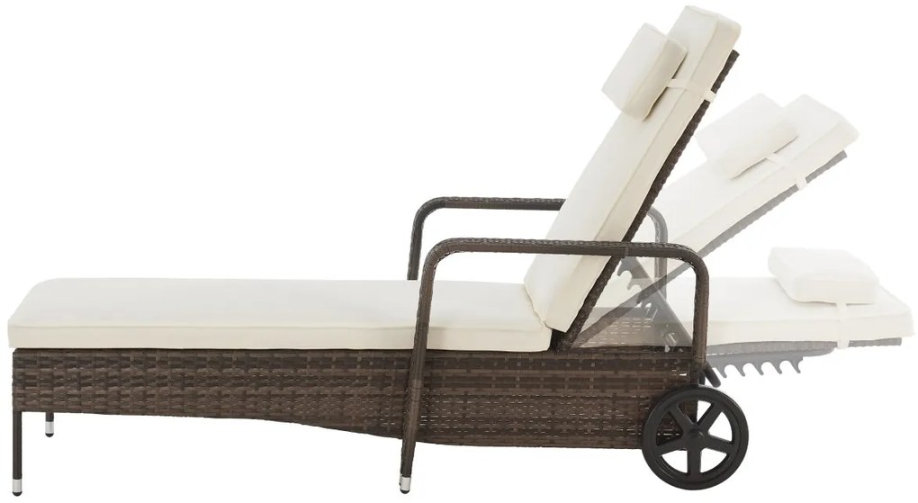Polohovateľné ratanové lehátko BestBerg BBRF-1142BR / hnedá/krémová