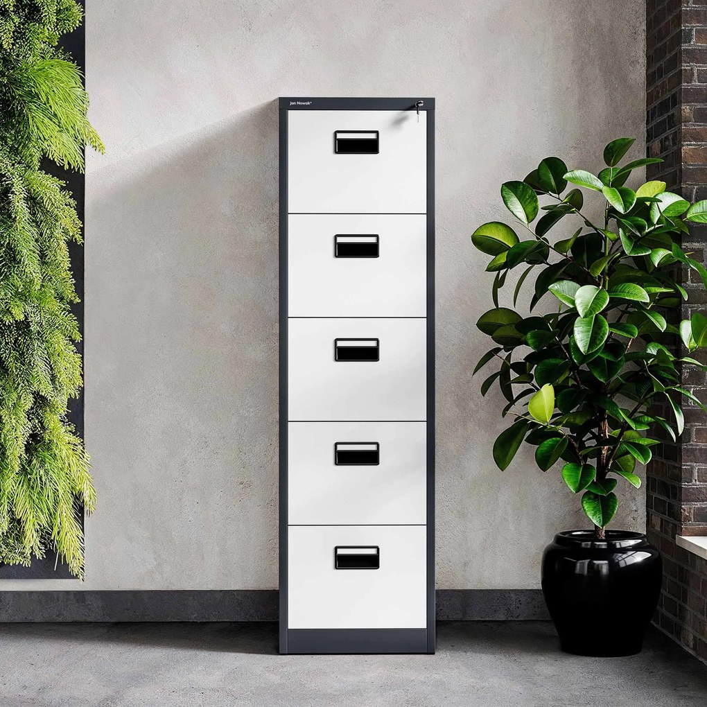 Kovová kartotéka, 5 zásuviek SARA V5, 460 x 1625.5 x 620 mm, antracitovo-biela