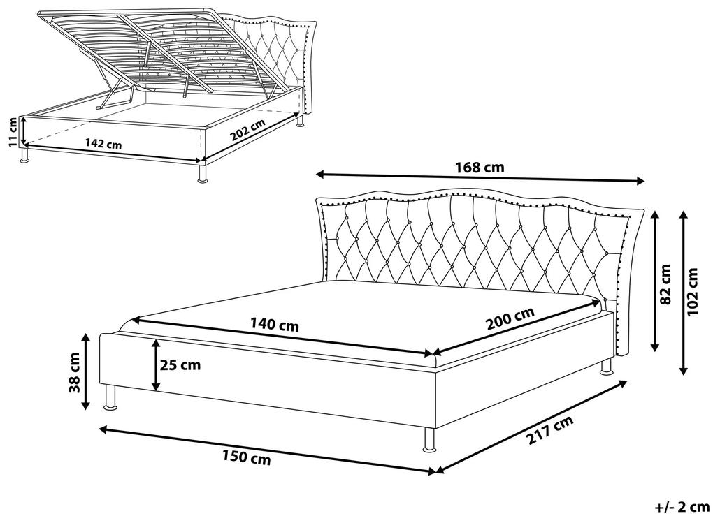 Zamatová posteľ 140 x 200 cm s úložným priestorom tmavosivá METZ Beliani