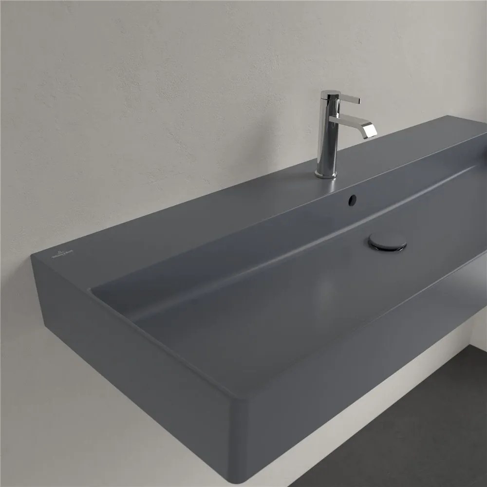 VILLEROY &amp; BOCH Memento 2.0 závesné umývadlo s otvorom (spodná strana brúsená), s prepadom, 1200 x 470 mm, Graphite, s povrchom CeramicPlus, 4A22CLI4