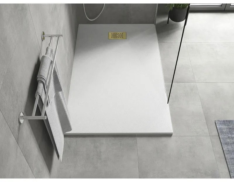 Mexen Hugo, obdĺžniková sprchová vanička SMC 150 x 90 cm, biela, zlatá krytka, 42109015-G