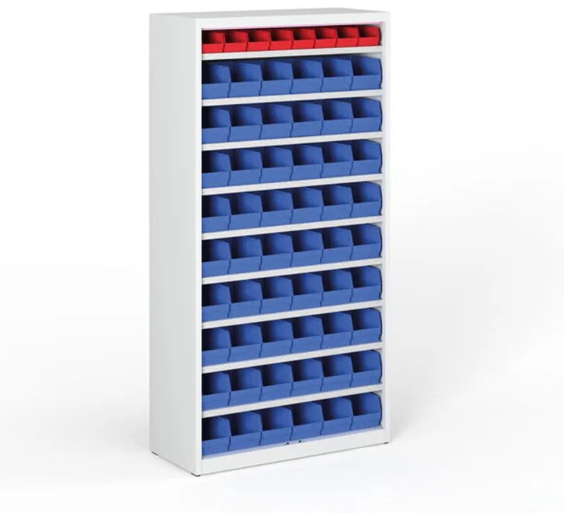 Regál s plastovými boxmi BASIC so zadnou stenou - 1800 x 400 x 920 mm, 54x B, 8x A