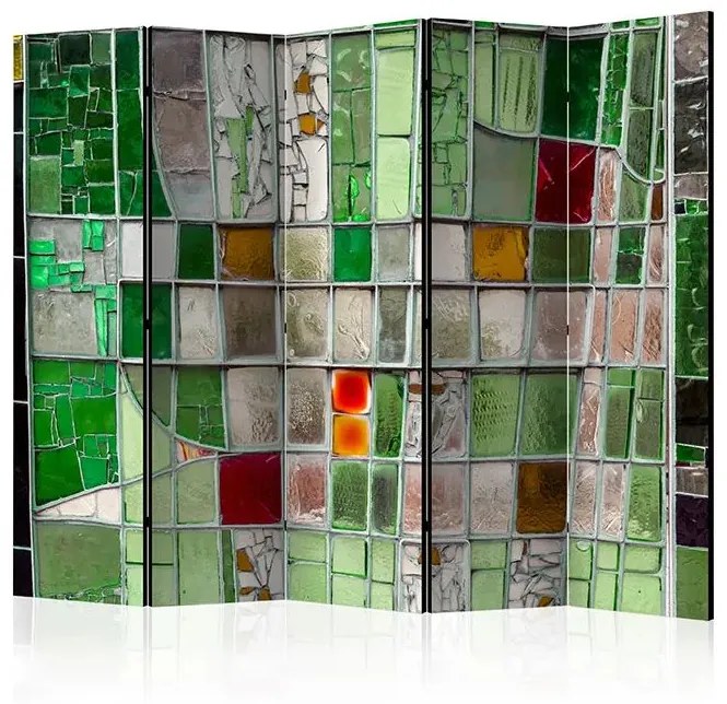 Paraván - Emerald Stained Glass II [Room Dividers] Veľkosť: 225x172, Verzia: Akustický