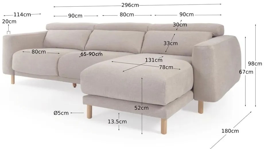 Béžová rohová pohovka (pravý roh) Singa - Kave Home