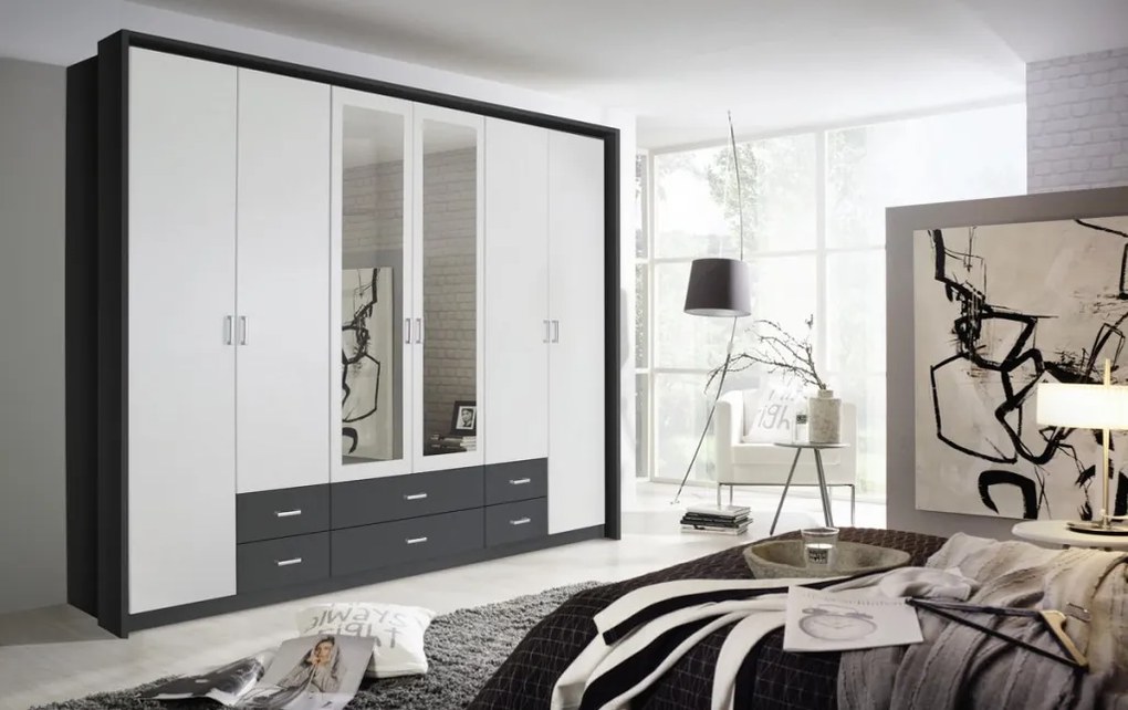 Šatníková skriňa Gamma, tmavo šedá/biela