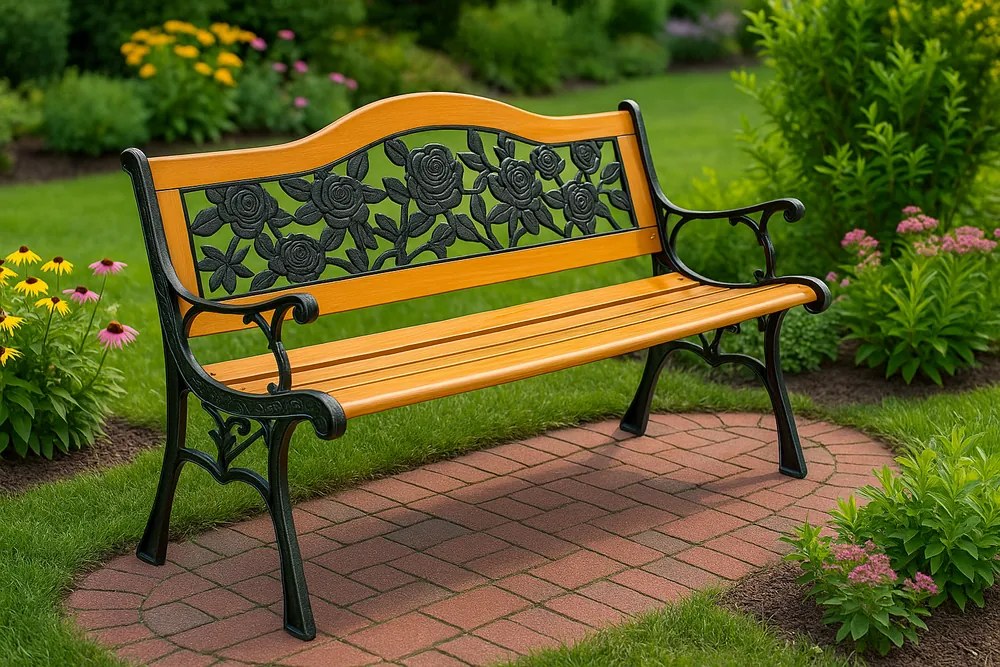 Lean Drevená záhradná lavička s operadlom - ruže