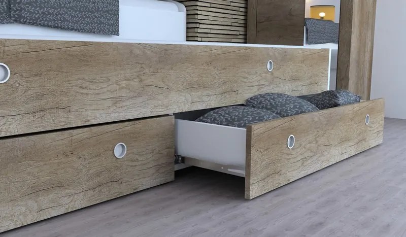 Rozkladacia posteľ Patrik Color 90x200 cm, biela/dub canyon