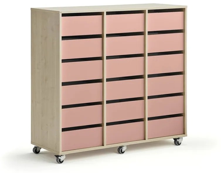 Úložná skriňa CASPER, 18 zásuviek, breza, tmavoružová