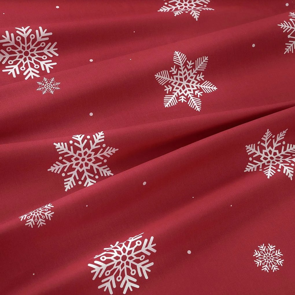 Goldea vianočný okrúhly obrus 100% bavlnené plátno - snehové vločky na červenej Ø 130 cm