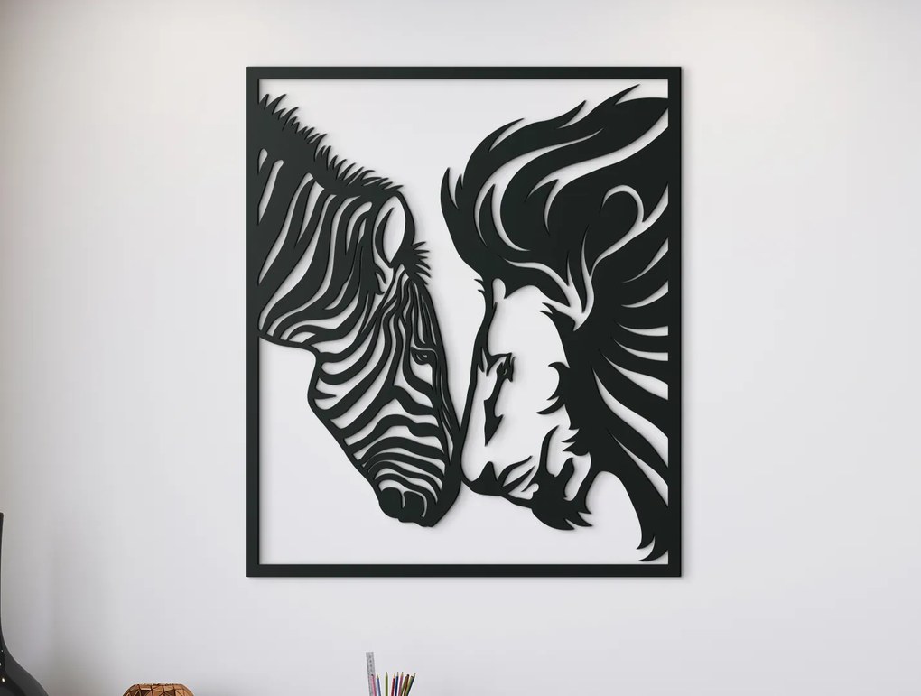 drevko 3D obraz na stenu Lev a zebra Rozmer obrazu: 38 x 32,5 cm, Farba dekorácie: Čierna
