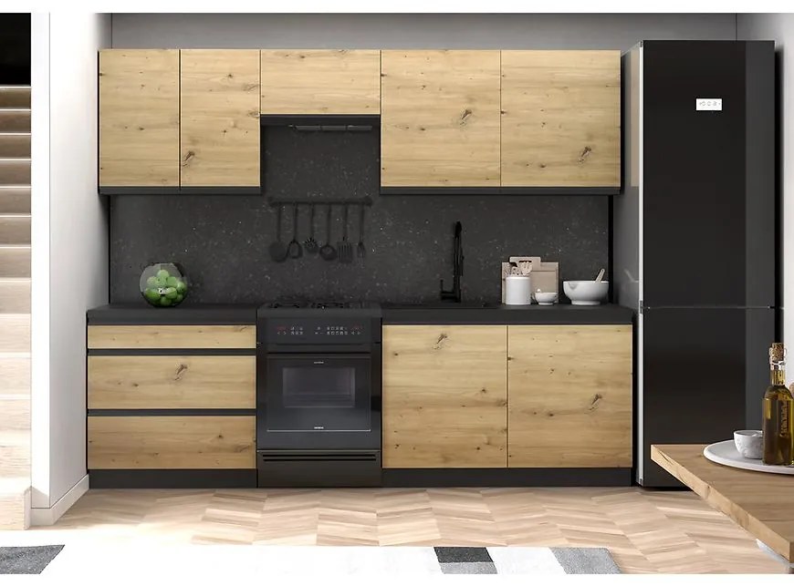 Kuchynská linka Industry 260 čierna/artisan  s kuchynskou doskou