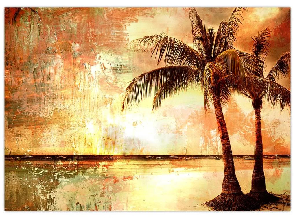 Sklenený obraz - Palmy na pláži (70x50 cm)
