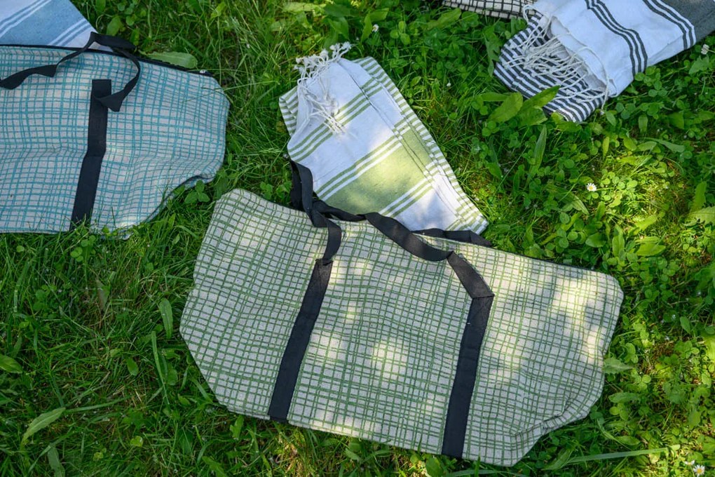 Štýlový set plážovej tašky + osušky HAMAM 75x150 cm, zelený, 100% bavlna