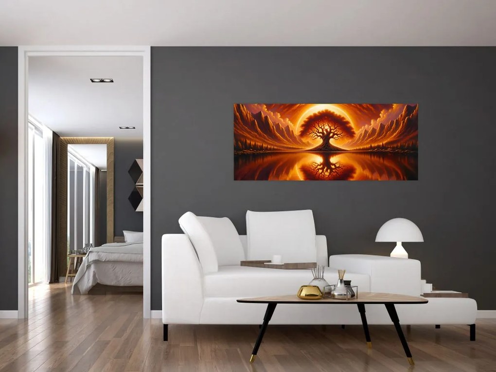 Obraz – Strom v krvavom slnku (120x50 cm)