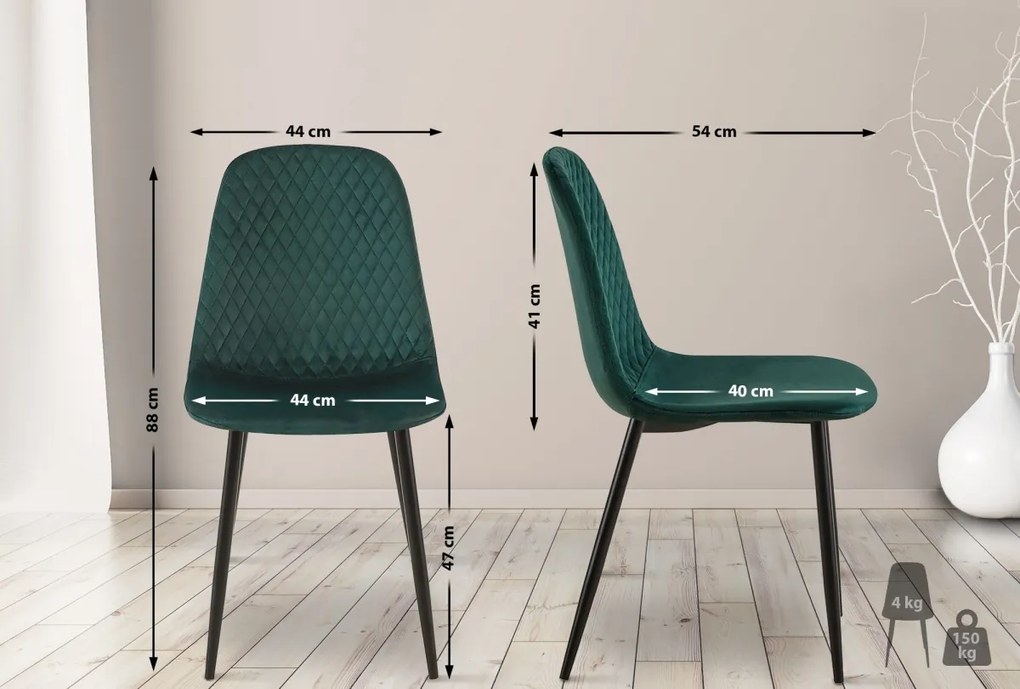 4x Stolička Giverny zamat - zelená
