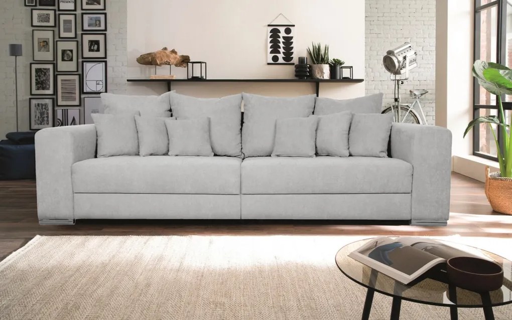 Široká pohovka Rosa, svetlo šedá látka