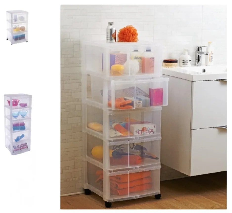 Úložný box s 3 zásuvkami, transparentný, ORGAMIX MAXI