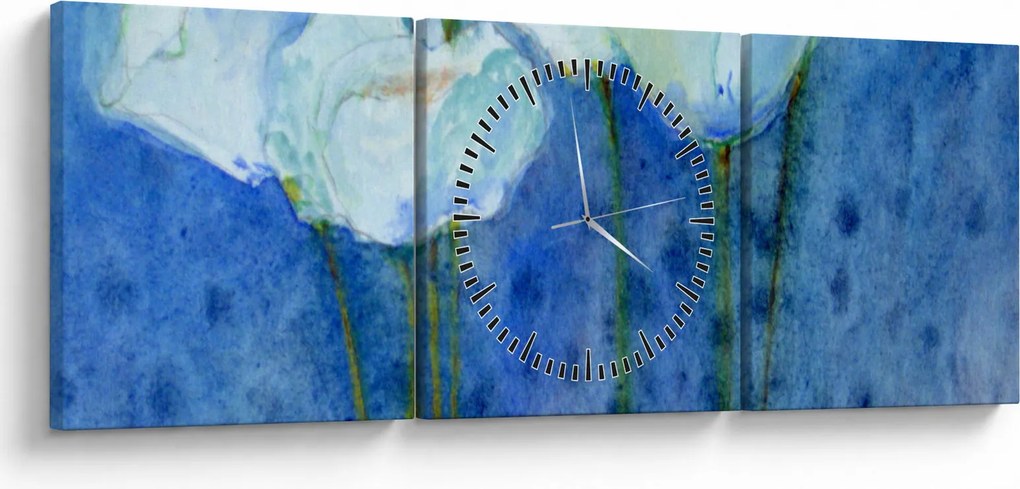 Obraz - Biele tulipány (s hodinami) (90x30 cm)