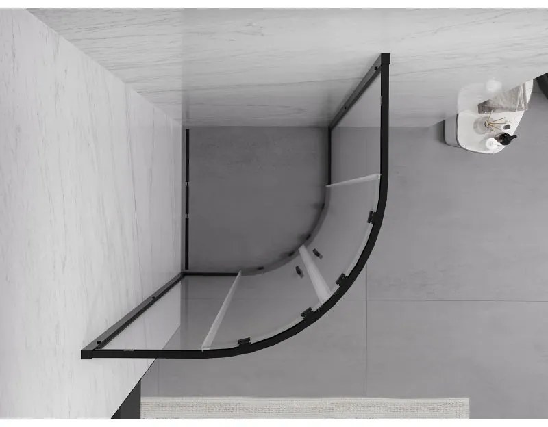 Mexen Exo, asymetrický sprchový kút s posuvnými dverami 90 x 90 cm, 6mm číre sklo, čierny profil, 8132-090-090-70-00