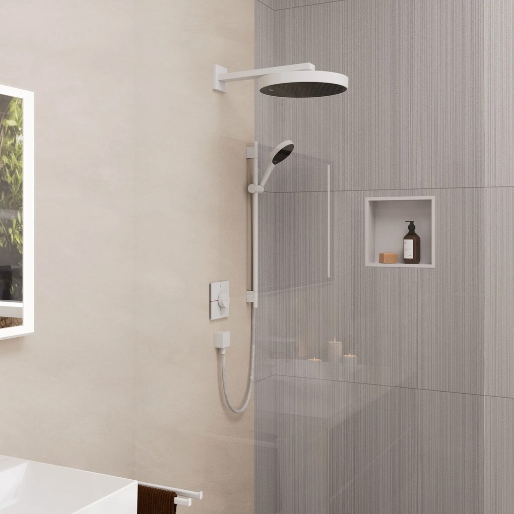 Hansgrohe Rainfinity, sprchová sada 130 3jet EcoSmart s tyčou S Puro 65 cm, biela matná, HAN-28746700