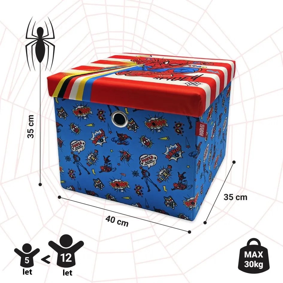 Taburet s úložným priestorom Spiderman - modrý