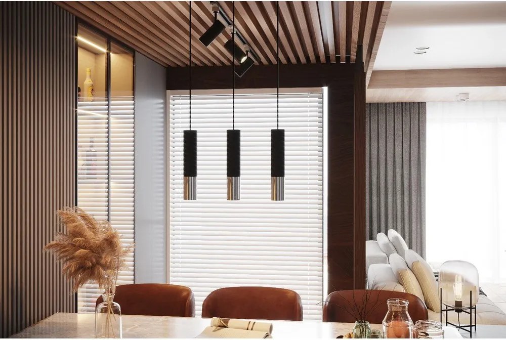 Čierne/v striebornej farbe kovové závesné svietidlo ø 8 cm Longbot – Sollux