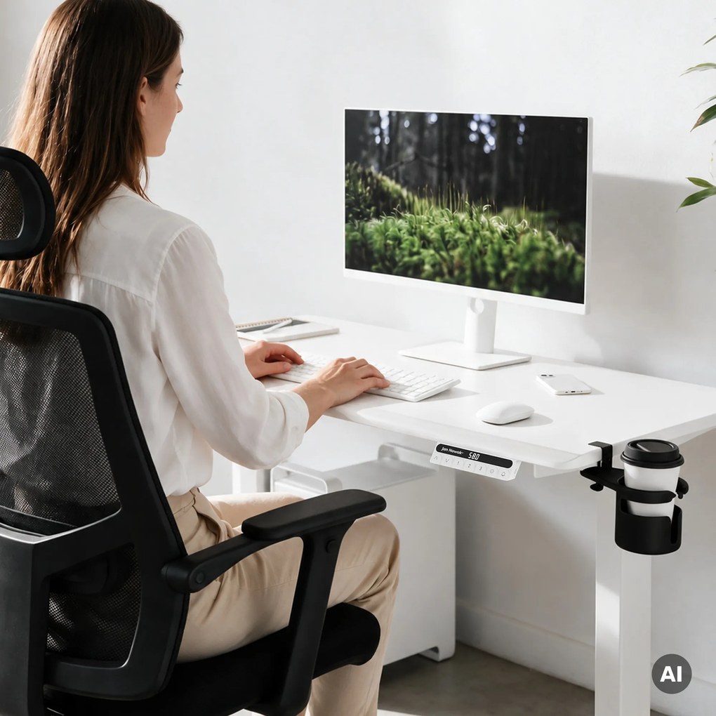 Elektrický stôl s nastaviteľnou výškou ergonomický biely,1200x600 mm: ARIA