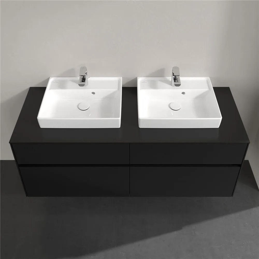 VILLEROY & BOCH Collaro závesná skrinka pod dve umývadlá na dosku, 4 zásuvky, 1400 x 500 x 548 mm, Black Matt Lacquer, C07600PD