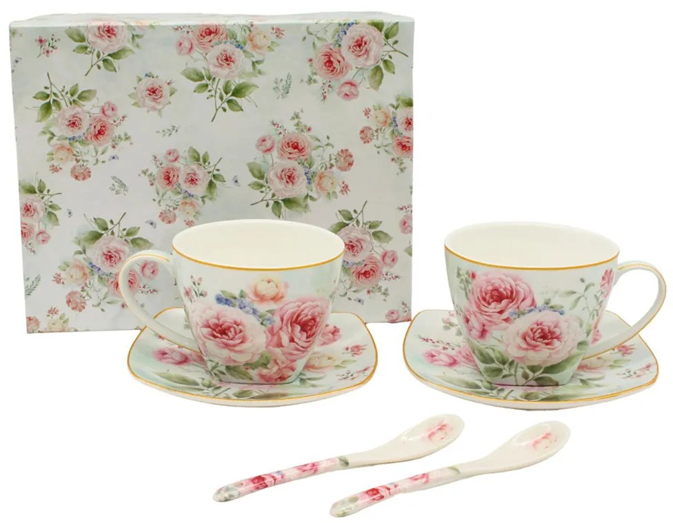 HOME ELEMENTS Porcelánová šálka a podšálka 2 x 250 ml, Ruža