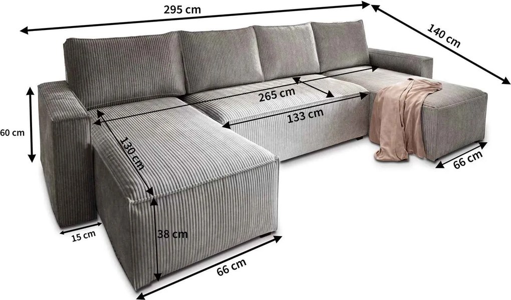 AKCE Tmavosivá sedacia súprava do U SMART COSARO 295x140 cm II. akosť