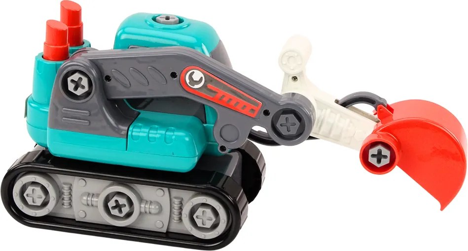 LEAN Toys Pásové rýpadlo na skrutkovanie DIY, kreslené, tyrkysové