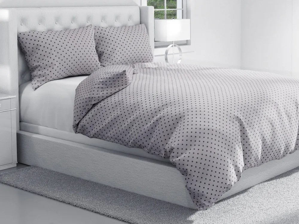 Biante Bavlnené posteľné obliečky Sandra SA-311 Tmavo sivé hviezdičky na sivom Predĺžené 140x220 a 70x90 cm