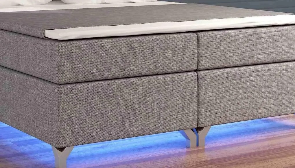 Posteľ Boxspring Amadeus + LED 200x180, béžová (koženka - bao 11)